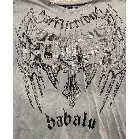 Affliction Gray Skull T Shirt NWT XL Babalu Renato Sobral Skater Streetwear Goth - Picture 8 of 8